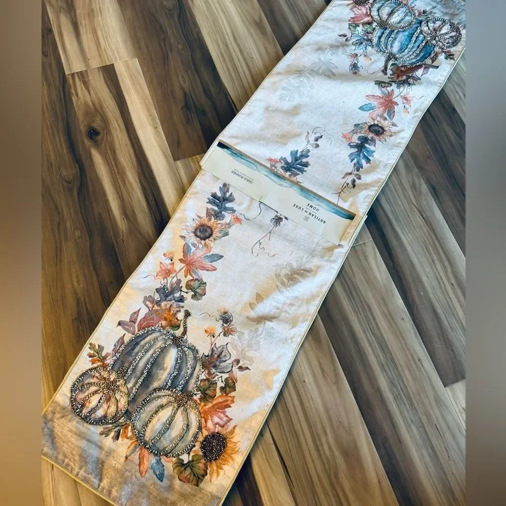Fall Pumpkins Beaded Embellished Autumn Table Runner